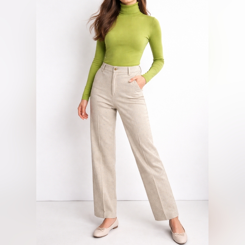 J. Crew Straight Leg Tweed Pants in Natural Beige